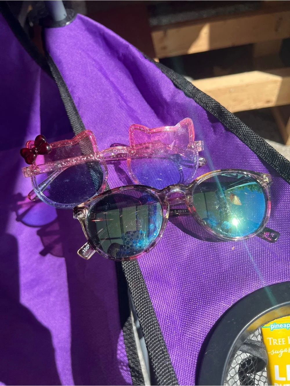 Pink Cat-Shaped Kids Sunglasses with Red Bow & Tortoiseshell Sunglasses Set